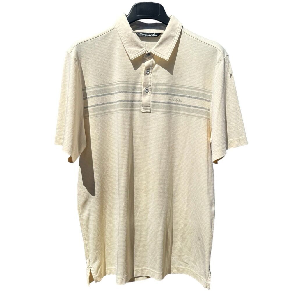 Travis Mathew Tour Guide Polo Shirt Large Butter Yellow Stripe Golf Performance